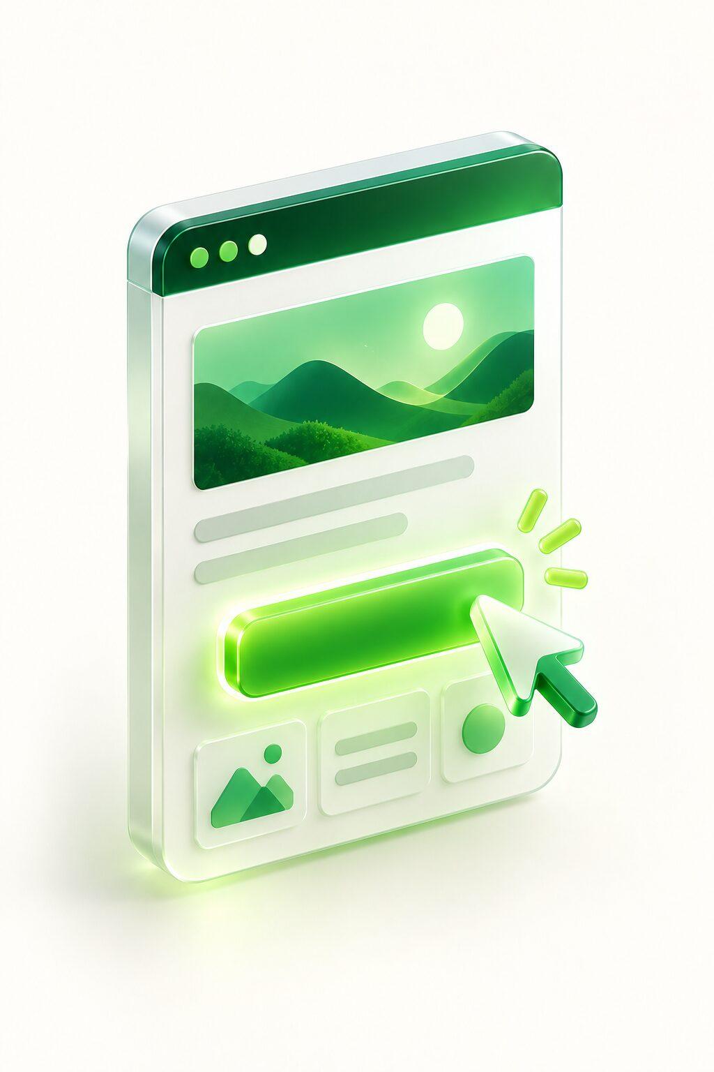 A website with a glowing call-to-action button and a cursor