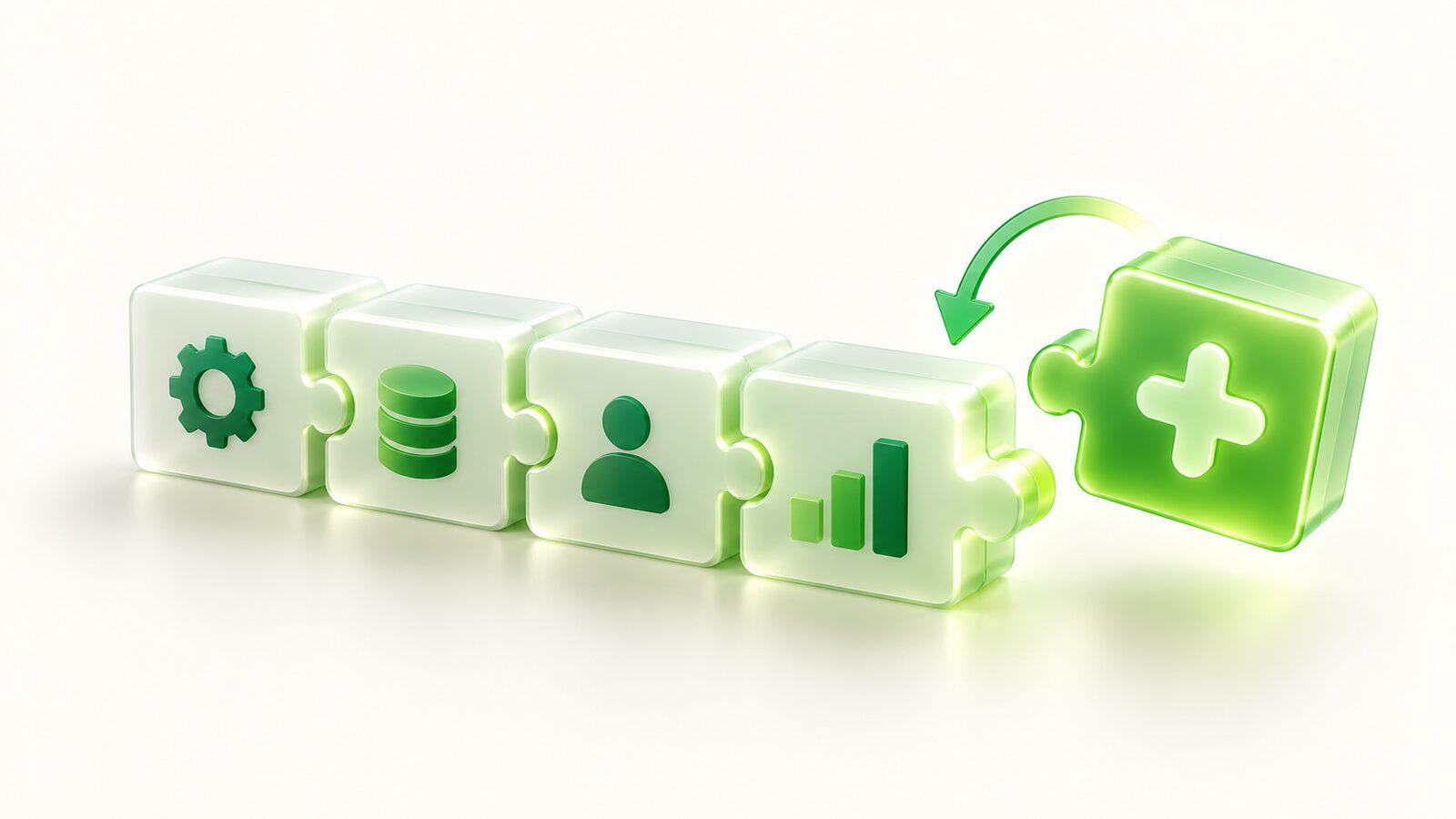 A row of modules with a new green block being added