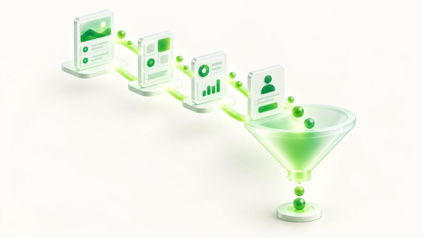 App screens stepping down into a funnel