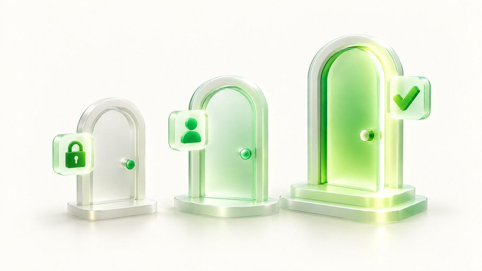 Three doors of different sizes, one locked